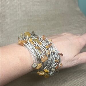 Chic Multi-Strand Amber Bracelet and Natural Linen cord